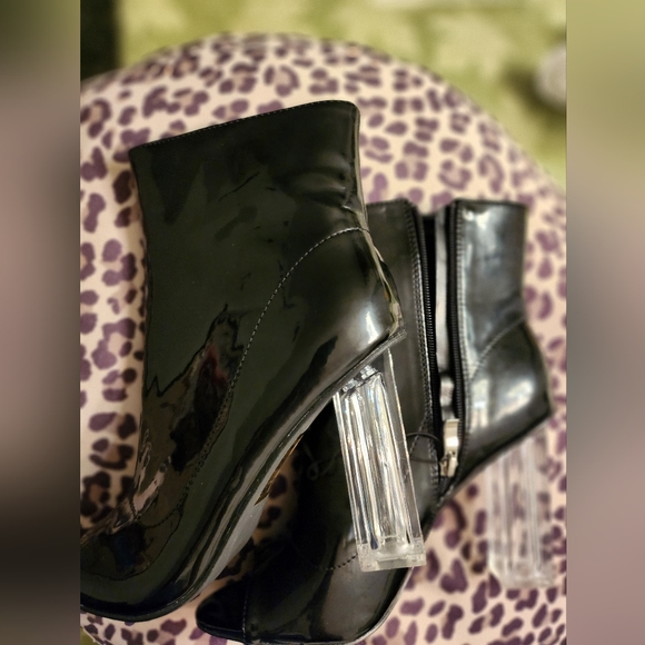 Yoki PVC transparent black chunky heel peep toe ankle bootie Size 9 - Picture 6 of 7